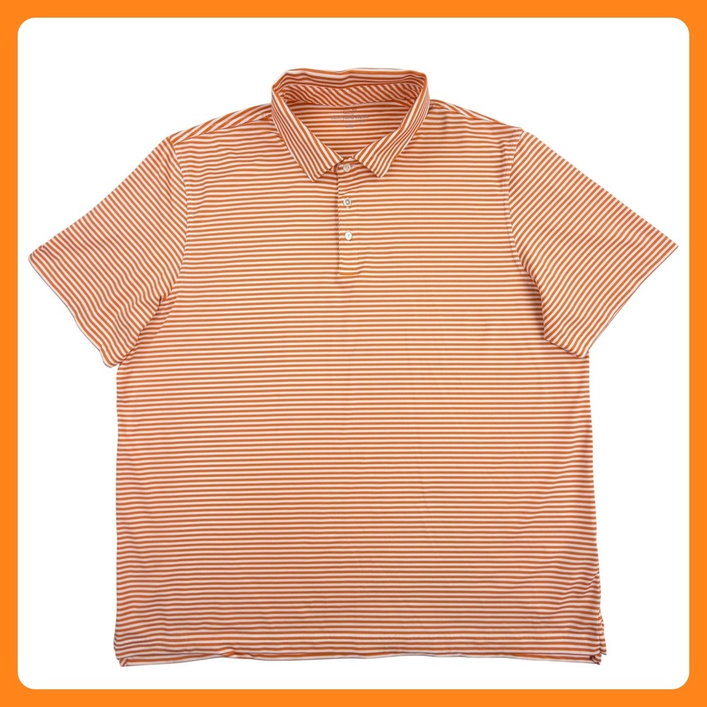 Vineyard Vines Performance Polo Shirt Men 2XL Orange White Striped Stretch